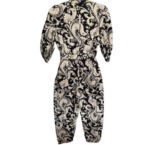 Rebecca Taylor NWOT Paisley Jumpsuit Belted Waist Puff Sleeves Espresso Size XS - Picture 6 of 12